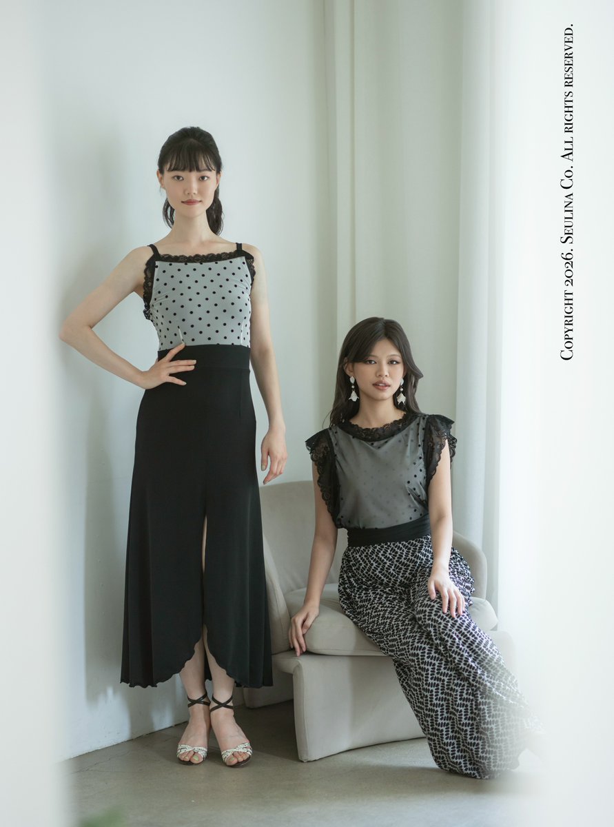 kimBox4's tweet photo. @yeji_yoo_ wears our Anima dress, finished with a beautiful mermaid skirt silhouette, while @kunyu_tan wears the Debora jumpsuit, featuring waffle-textured fabric on the pants for a more refined finish. We’ve now shared two seasons together—hope https://t.co/0FqnnoyuUy