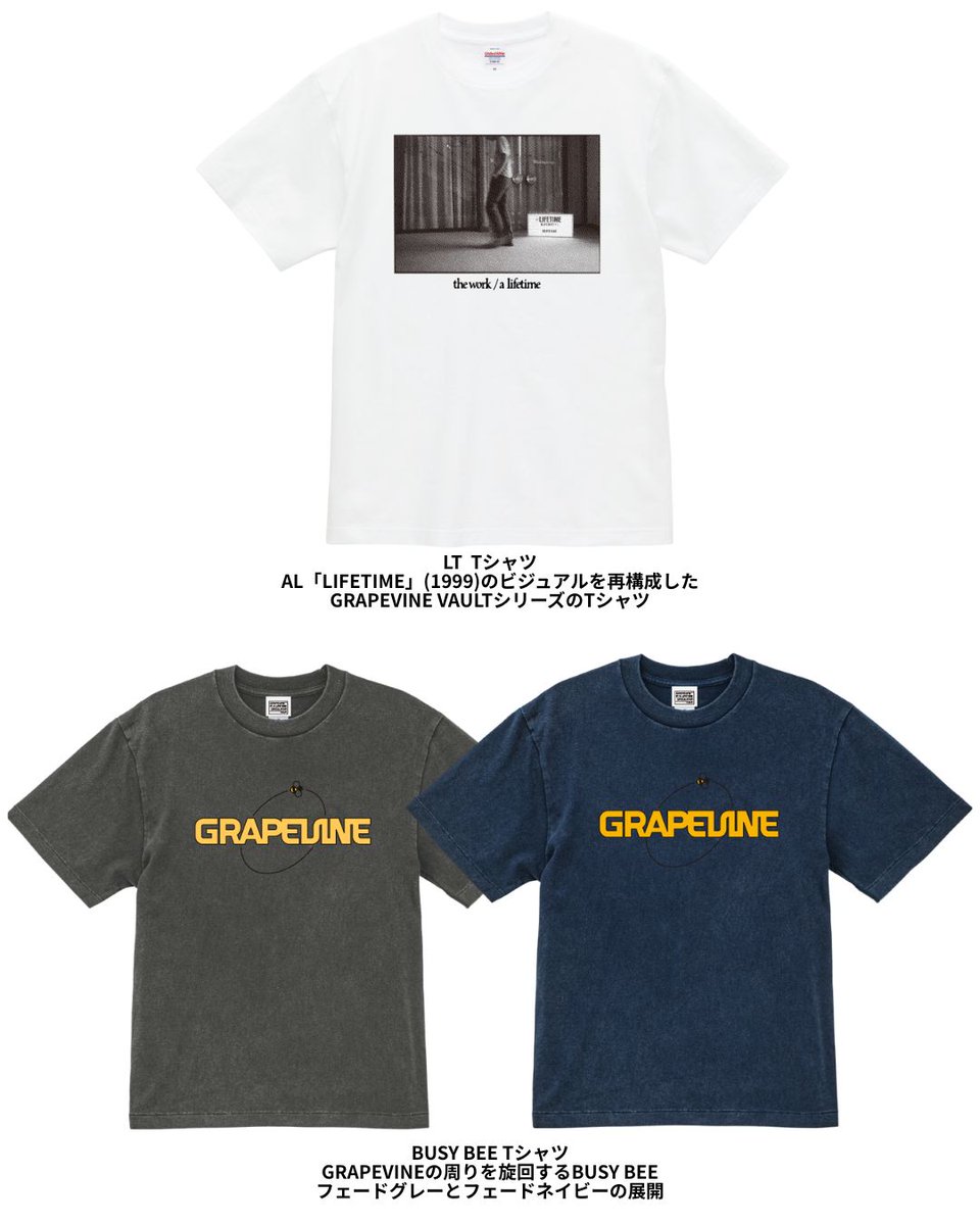 news_grapevine's tweet photo. GRAPEVINE IN A LIFETIME CIRCULATOR tour

📅 2026年9月22日(火) 
📌 なんばHatch (大阪)
⏱️ door 16:00 / show 17:00
👕 merch desk (グッズ販売) 13:45~

👉お支払いはクレジットカード、交通系IC、各種電子マネー、一部QRコード決済をご利用いただけます。現金のお取り扱いはございません。

📌BUSY BEE Tシャツ
フェードグレー/フェードネイビー
SIZE S/M/L/XL　4,700JPY
GRAPEVINEの周りを旋回する「BUSY BEE」

📌LT Tシャツ
ホワイト
SIZE M/L/XL　5,000JPY
過去のビジュアルアーカイブを再構成したGRAPEVINE VAULTシリーズ。アルバム『Lifetime』(1999)をモチーフとしたデザイン。

📌CIRCULATOR tour Tシャツ
ホワイト
SIZE S/M/L/XL　4,200JPY
フロントにツアーロゴ、バックにツアースケジュールをプリント

📌Circulator - ランダムピンバッジ
全7種／ランダム封入　900JPY
※ランダム封入商品のため絵柄は選べません
※1会計につき2個までご購入いただけます