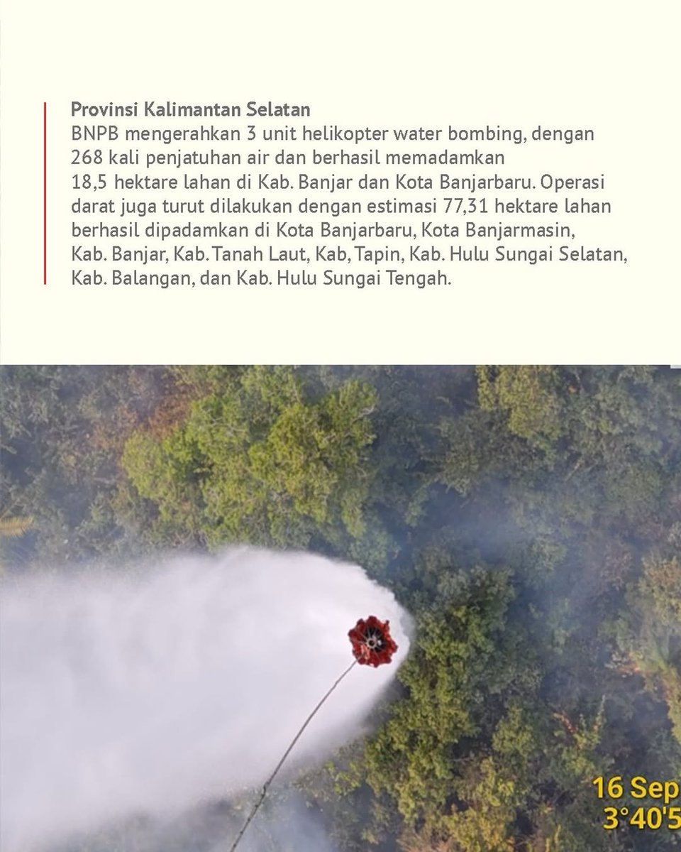 Yesiputri93's tweet photo. Water Bombing menjadi bagian dari strategi terpadu untuk mempercepat pemadaman dan meminimalkan dampak kebakaran hutan serta lahan. #SinergiPadamkanKarhutla #OperasiBNPB #IndonesiaLevelUp https://t.co/2NL2DJ4vUZ