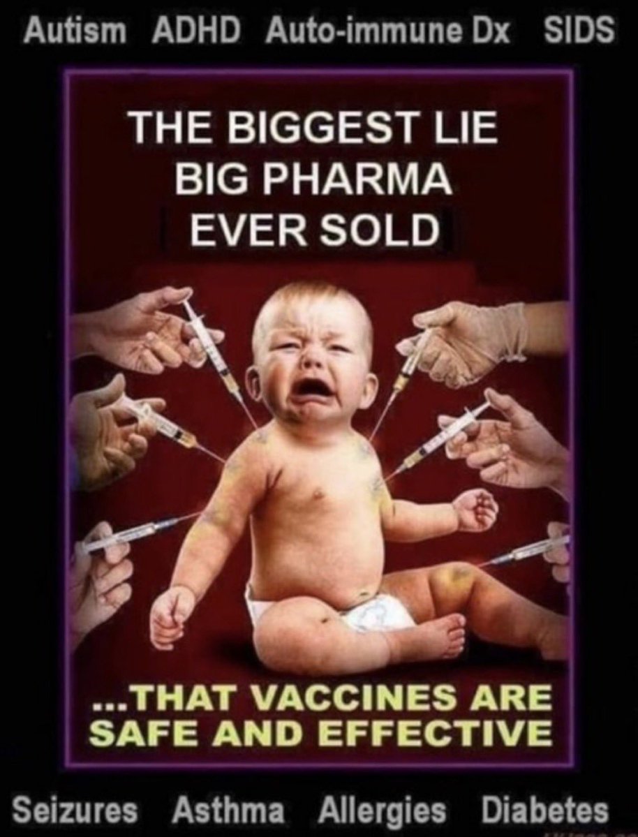 ValereAnne1970's tweet photo. THE BIGGEST LIE BIG PHARMA EVER SOLD… THAT VACCINES ARE SAFE AND EFFECTIVE

Autism • ADHD • Auto-immune • SIDS • Seizures • Asthma • Allergies • Diabetes https://t.co/hsDPWNi5Zj