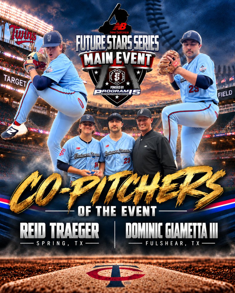 ftrstarsseries's tweet photo. Pitchers were good, these two stood out.

Congrats to Dominic Giametta III and Reid Traeger for holding it down on the final day of the Main Event and for being named Co-Pitchers of the event.

Two Texas pitchers, the @OU_Baseball and @RiceBaseball commits were impressive.

#WeGotNow @NB_Baseball @reidtraeger25 @dom_giametta_3