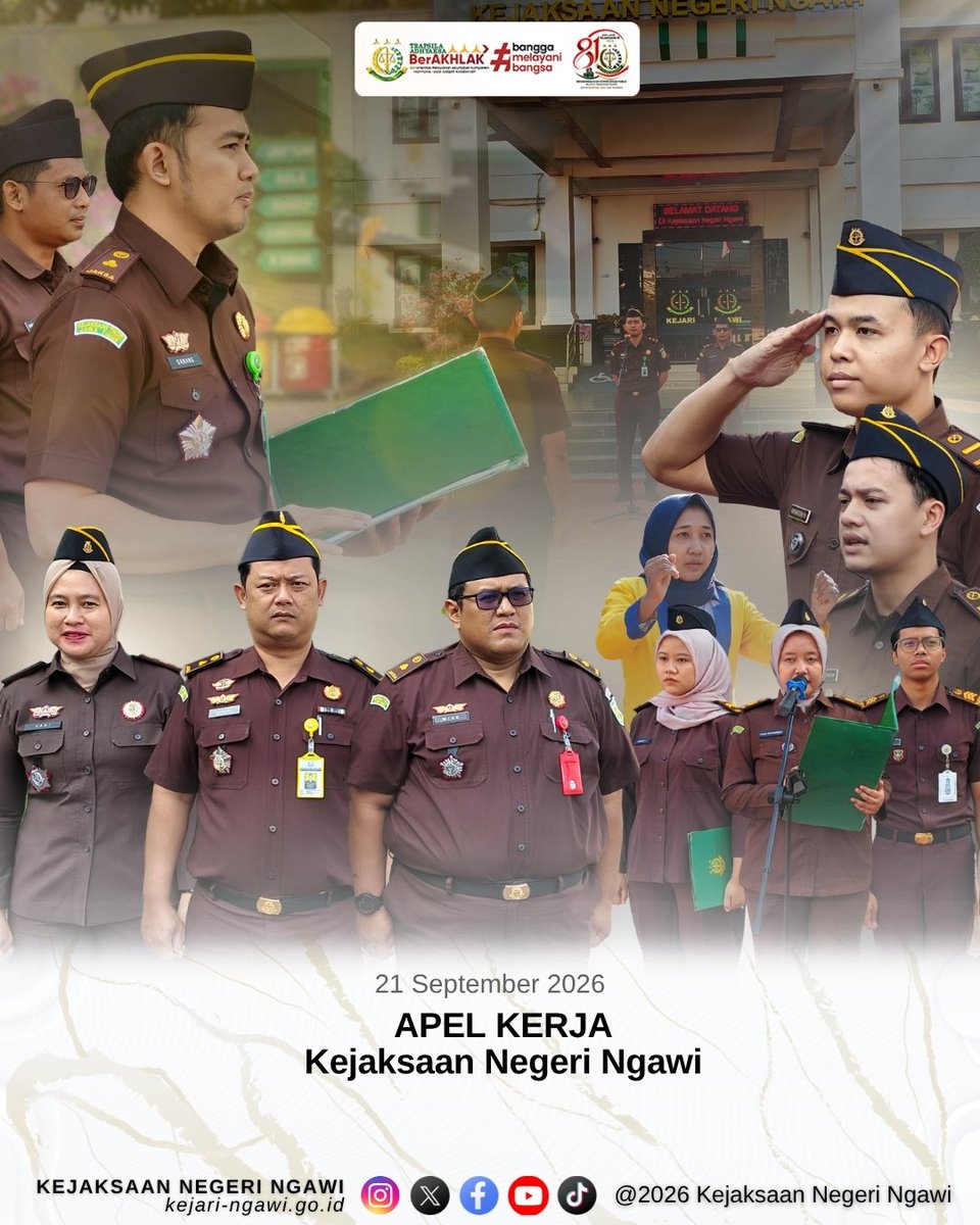 Kejaringawi's tweet photo. Senin, 21 September 2026

Kejaksaan Negeri Ngawi melaksanakan Kegiatan Apel Kerja Pagi yang diikuti oleh seluruh pegawai dan PPNPN bertempat di halaman Kantor Kejaksaan Negeri Ngawi. https://t.co/IeUKwwg5Kf