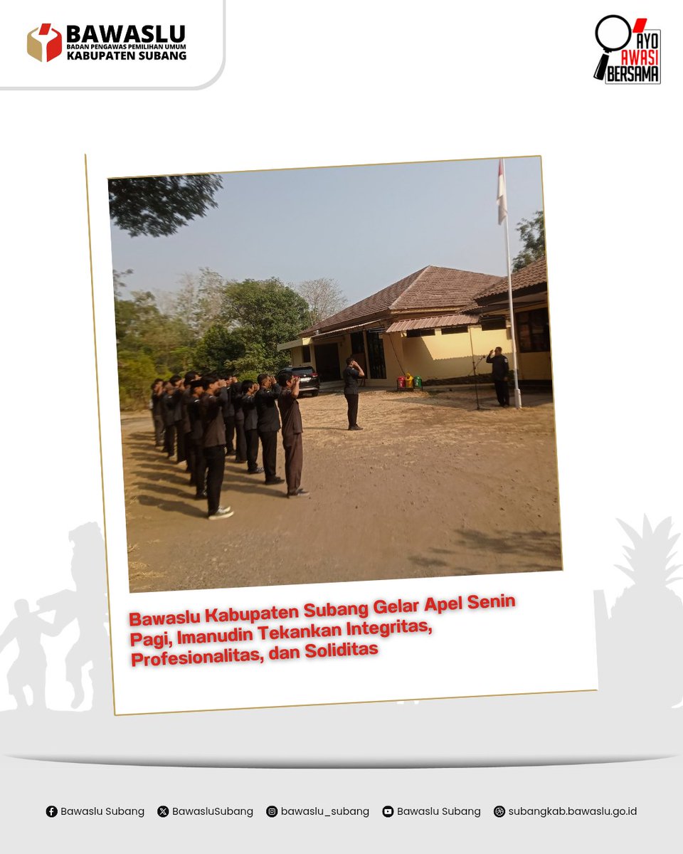 BawasluSubang's tweet photo. Bawaslu Kabupaten Subang melaksanakan apel rutin Senin pagi, (21/9) dengan Anggota Bawaslu Kabupaten Subang, Imanudin, sebagai pembina apel. https://t.co/I8QLmgXSAb