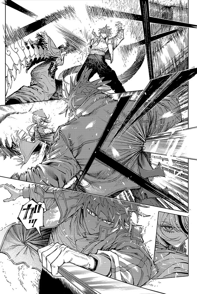 AO_HATESAKA's tweet photo. セリフが決まらず悩んでたら担当編集から「いらないでしょ」と言われて出来上がった戦闘シーン　(1/5) https://t.co/n3EO84UnWk