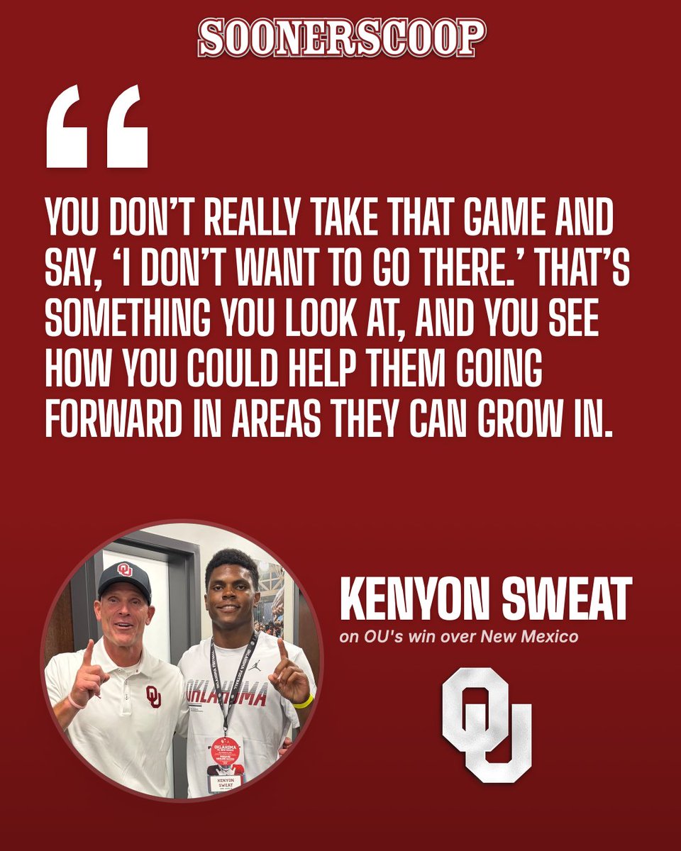 ParkerThune's tweet photo. The #Sooners may have struggled to put away New Mexico, but they still left a phenomenal impression on speedy Cache (Okla.) WR target @KenyonSweat. He goes in-depth on his visit, which featured a lunch with four high-ranking front office staffers.

➡️ https://t.co/lwEE5j06O0 https://t.co/4YY1TB2Uw5