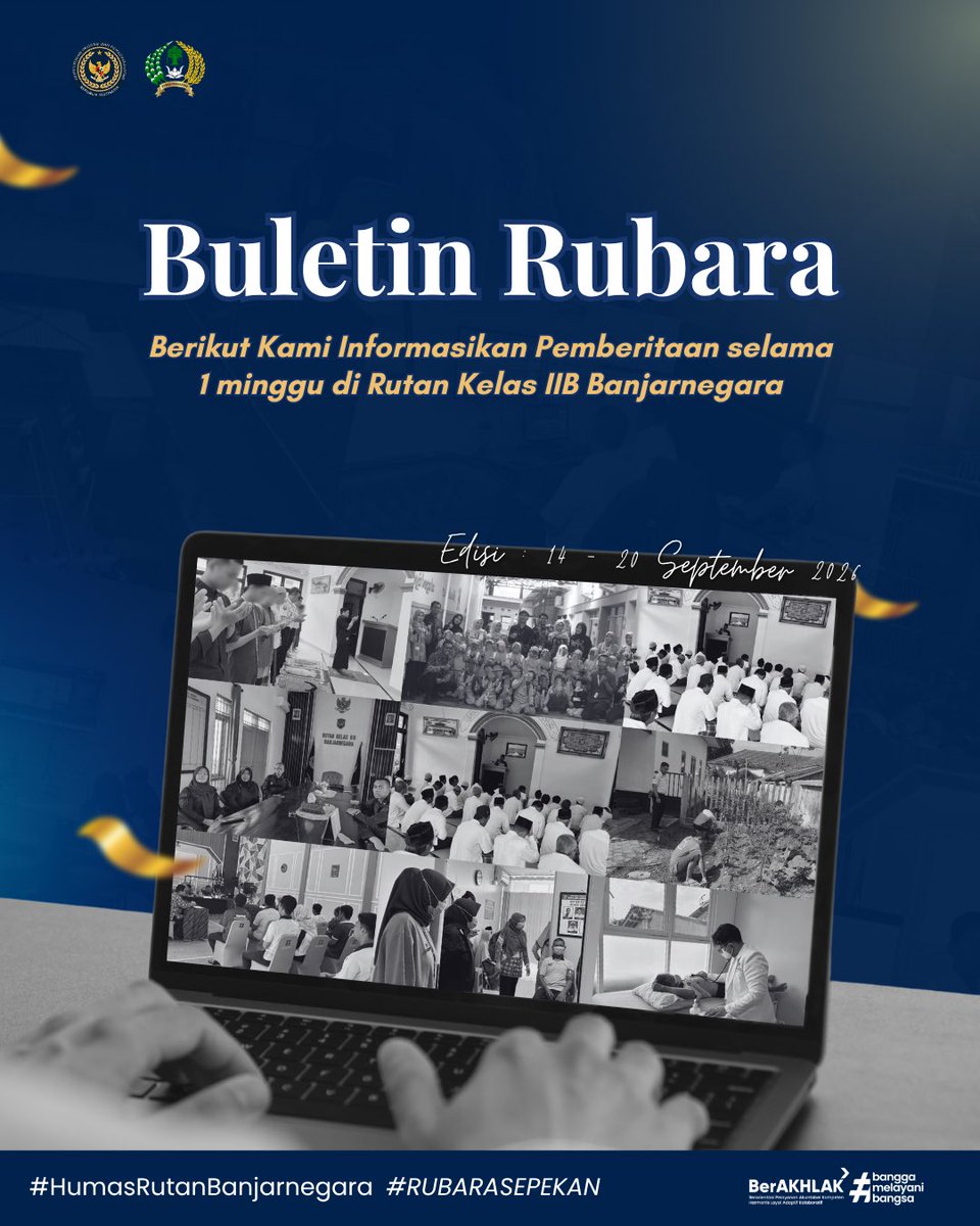 RUTAN_BNA's tweet photo. Setiap pekan, selalu ada langkah kecil menuju perubahan besar.
Melalui Buletin Rubara Sepekan, kami hadirkan rangkuman kegiatan Rutan Banjarnegara mulai dari pembinaan, layanan publik, hingga partisipasi budaya. Semua wujud komitmen untuk melayani sepenuh hati ❤️ https://t.co/oVqwm8NETC