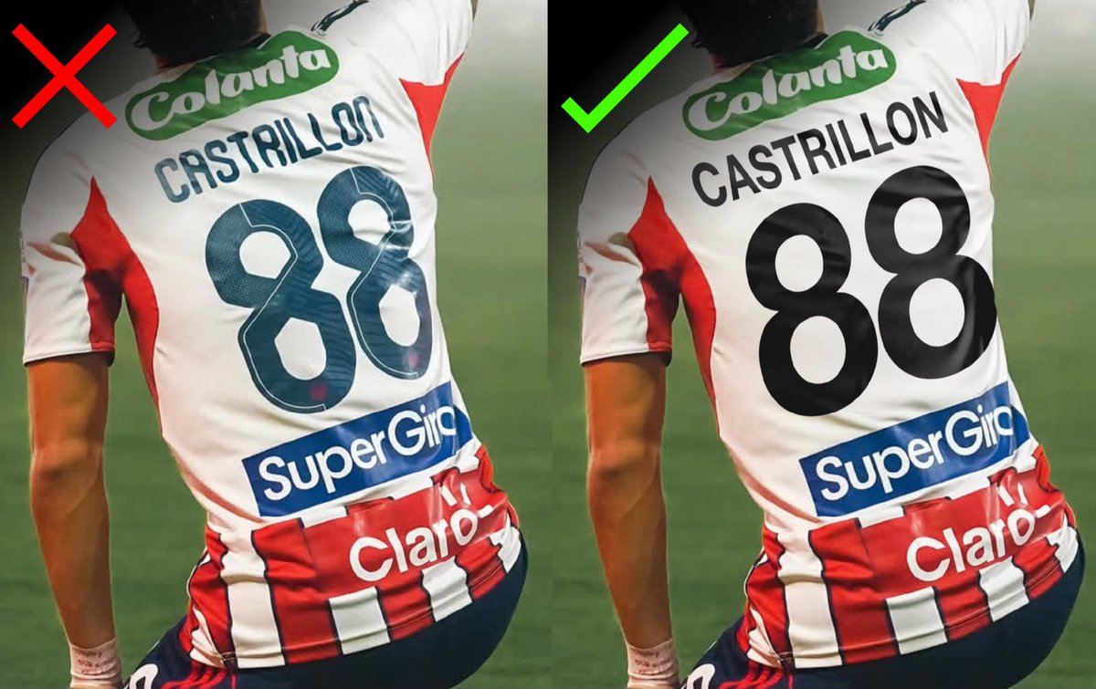 cdfactoryco's tweet photo. Ejemplos de cambios e impactos visuales de algunos clubes del FPC con esta nueva circular que ya es OFICIAL. 

Si se confirma que el logo de DIMAYOR va dentro del número, en vez del de cada club, deberán cambiar de tipografía para torneos internacionales, como pasa en 🇪🇸y🏴󠁧󠁢󠁥󠁮󠁧󠁿. https://t.co/OSzJwtdBAe