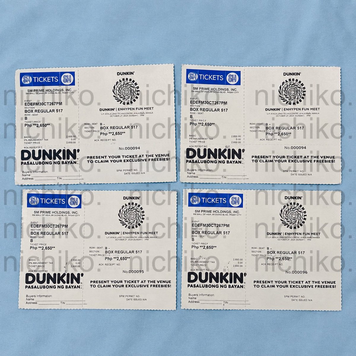 isnichikox's tweet photo. WTS LFB PH

ENHYPEN ‘ENDLESS’ FUN MEET 
— (4) Box Regular 517 (Row B) 

🌀 ₱3,500 each 
🌀 FOR SHIPMENT ONLY - via LBC/JNT 

‼️ DM TO AVAIL ‼️

#ENDLESSFunMeet https://t.co/FNJRQN0g2e