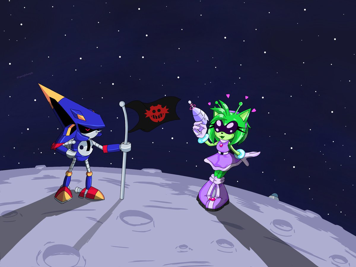spooglyboogla's tweet photo. #metamy week day 5: space 

I can’t finish the rest of Metamy week #amyrose #metalsonic https://t.co/H5MWc8ncEx