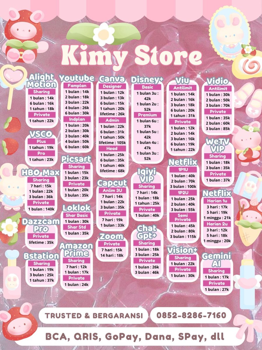 ceblzr's tweet photo. おはよ〜 𐙚₊˚⊹♡
wts app premium heree 🐰ྀི
semuanya bergaransi yaa >< ♡
netflix • viu • disney+ • canva • yt premium • prime video • hbo max • capcut • iqiyi • wetv •  bstation •  + moree ౨ৎ

order :
☎️ https://t.co/fBbScbkoXh https://t.co/StLSGnrKn0
