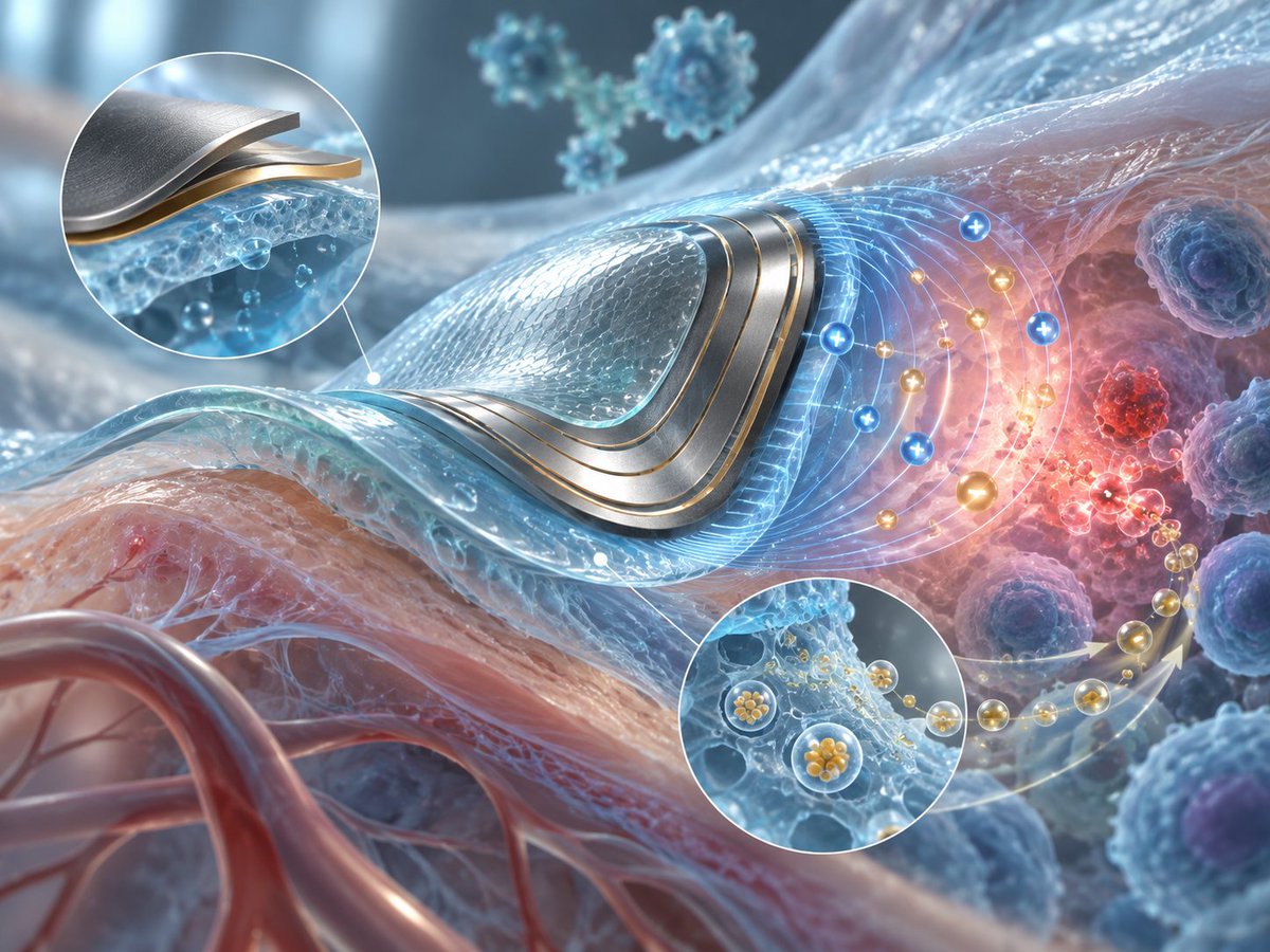 azom's tweet photo. Biointegrated batteries can power AND heal: new flexible, therapeutic devices use electrochemical reactions for wound healing, nerve regeneration, and more.  🔋🤔 https://t.co/wALSVKG0NL #MedicalInnovation #Bioelectronics https://t.co/aBGCCC1TG4