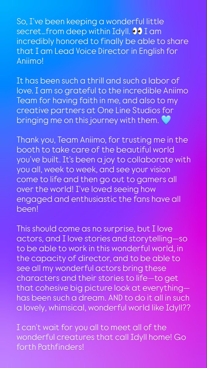 AleReyn0s0's tweet photo. I am incredibly honored to finally share that I am Lead Voice Director in English for Aniimo! I am so grateful to the incredible @Aniimo_EN team for having faith in me &amp; trusting me in the booth &amp; to my partners at @OneLineLA for bringing me on this journey with them.🩵 #Aniimo https://t.co/UDqdFjVg0y
