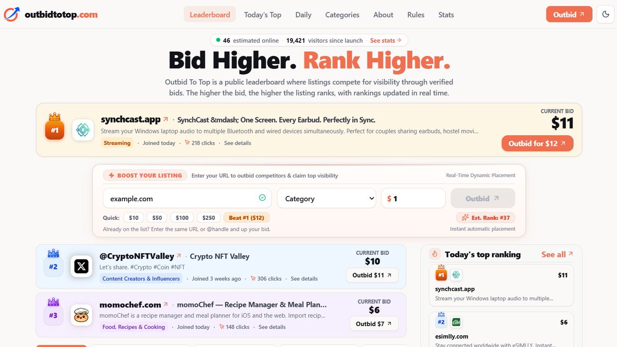 CryptoNFTValley's tweet photo. OutBidToTop update

The battle has begun on https://t.co/YWxSfcKyxW 🔥
And I’m currently sitting at #2. 👀 https://t.co/4qPLr9PhpX
