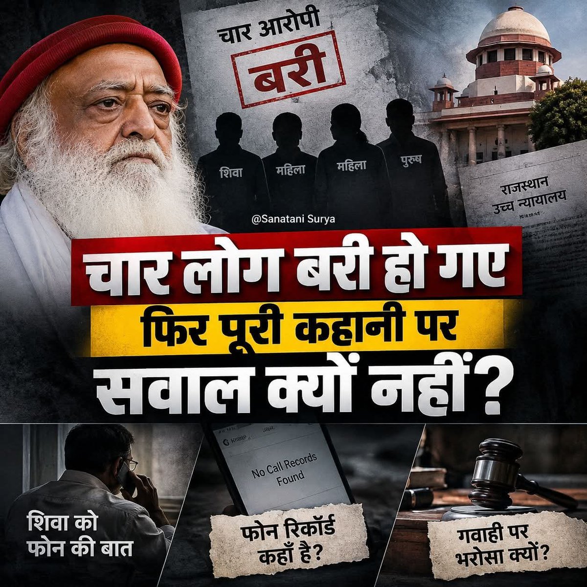 _ISupportBapuji's tweet photo. आसाराम बापू मामले में अभियोजन की कहानी के अलग-अलग हिस्सों की अदालतों में जांच हुई। चार आरोपी भी पर्याप्त प्रमाण न मिलने पर बरी हुए।

क्या अभियोजन की बाकी गवाहियों और दावों को भी स्वतंत्र प्रमाणों की कसौटी पर नहीं परखा जाना चाहिए?

➡️पूरी पोस्ट पढ़ें⤵️
https://t.co/RbrAUa2ebp https://t.co/NqIpLVojj2
