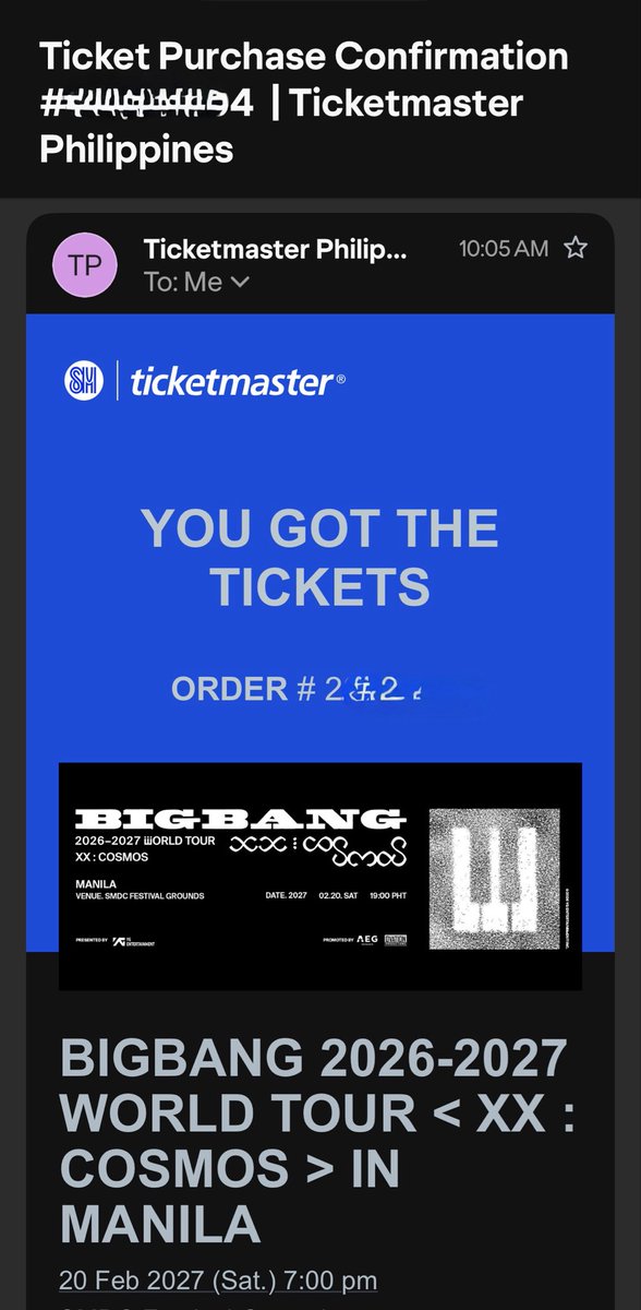 cryingAngel24's tweet photo. #COSMOS_WORLD_TOUR_IN_MANILA
Wahhhhhh salamat nakasecured ng ticket see you @YG_GlobalVIP next year 😍 @SaccharineBliss 😭 https://t.co/umzkYWcwV7