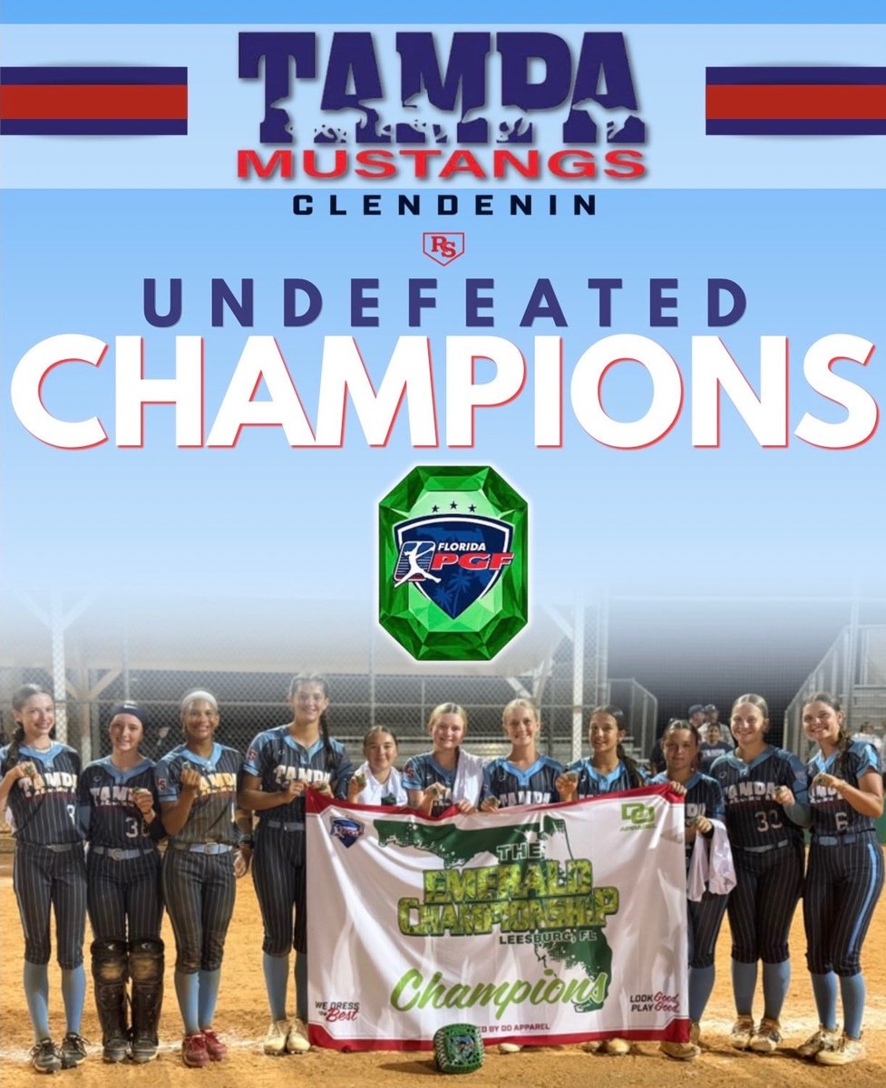 T_Mustangs_2030's tweet photo. The Tampa Mustangs Clendenin 2030/2031 are champions of the PGF Emerald!!!

Defense set the tone from the first pitch, clean in the field and clutch when it counted. The bats stayed hot, putting together quality at bats against every pitcher they saw. The pitching staff matched that intensity, attacking the zone and finishing hitters off when the moment called for it. 

Weekend numbers: a 52-9 run differential, a .488 team average, and 32 strikeouts from the circle. This group isn't slowing down. The next tournament is already on their minds. @PGFnetwork @flpgfmedia @LineDsoftball @ExtraInningSB