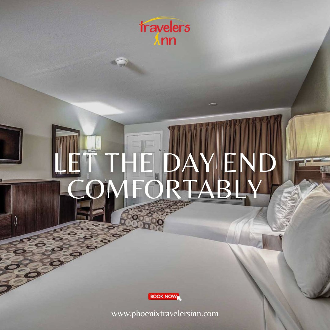 TInnPhoenix's tweet photo. Let the day end comfortably. 🛏️✨ Relax, recharge, and make yourself at home at Travelers Inn Phoenix after a day on the road. #TravelersInn #Phoenix #ArizonaTravel https://t.co/exU8bumr1x