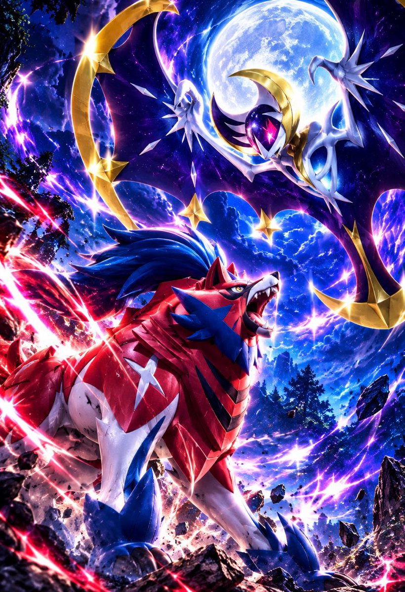 poke_pokemongo's tweet photo. 「ザマゼンタ VS ルナアーラ ― 月下の激突」

“Zamazenta VS Lunala ― Clash Under the Moon” https://t.co/MR6L44oXtP
