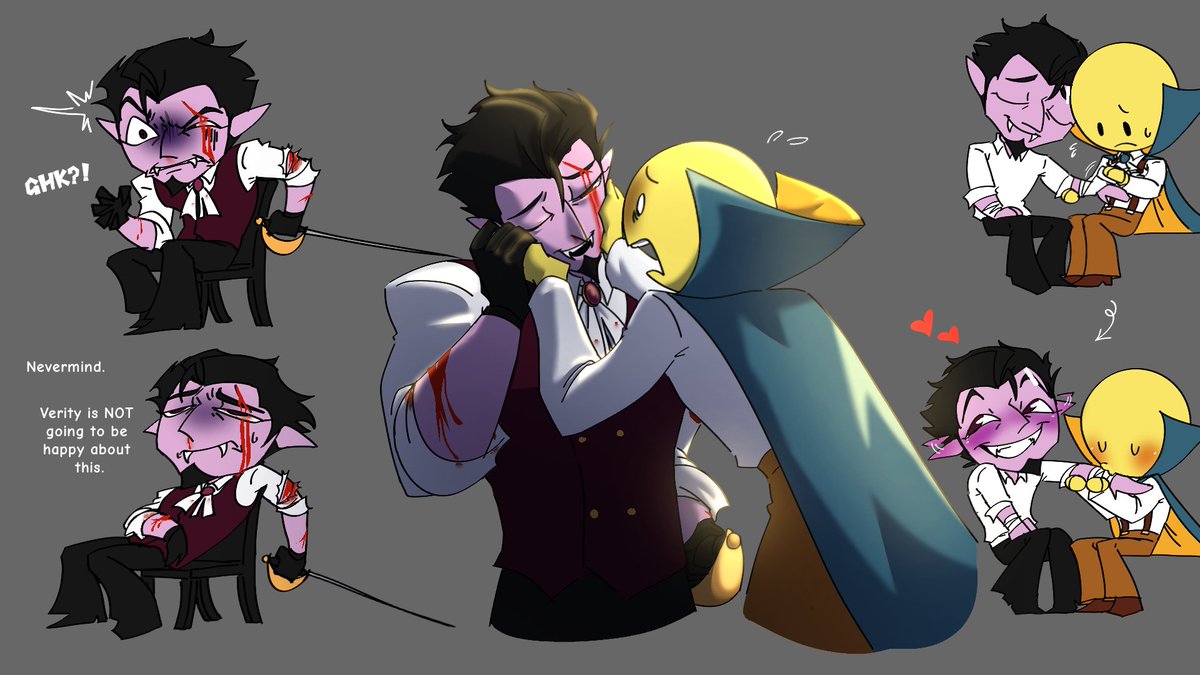 AuntieJibs's tweet photo. TW: BLOOD ‼️ 
 
Guh another lazy attempt to finish this so rendering might be doodoo. Sitting for too long I think it's time for it to be posted 
#countvoncount #verityᵀᴹ #crackship https://t.co/7yZBaaY9Kc
