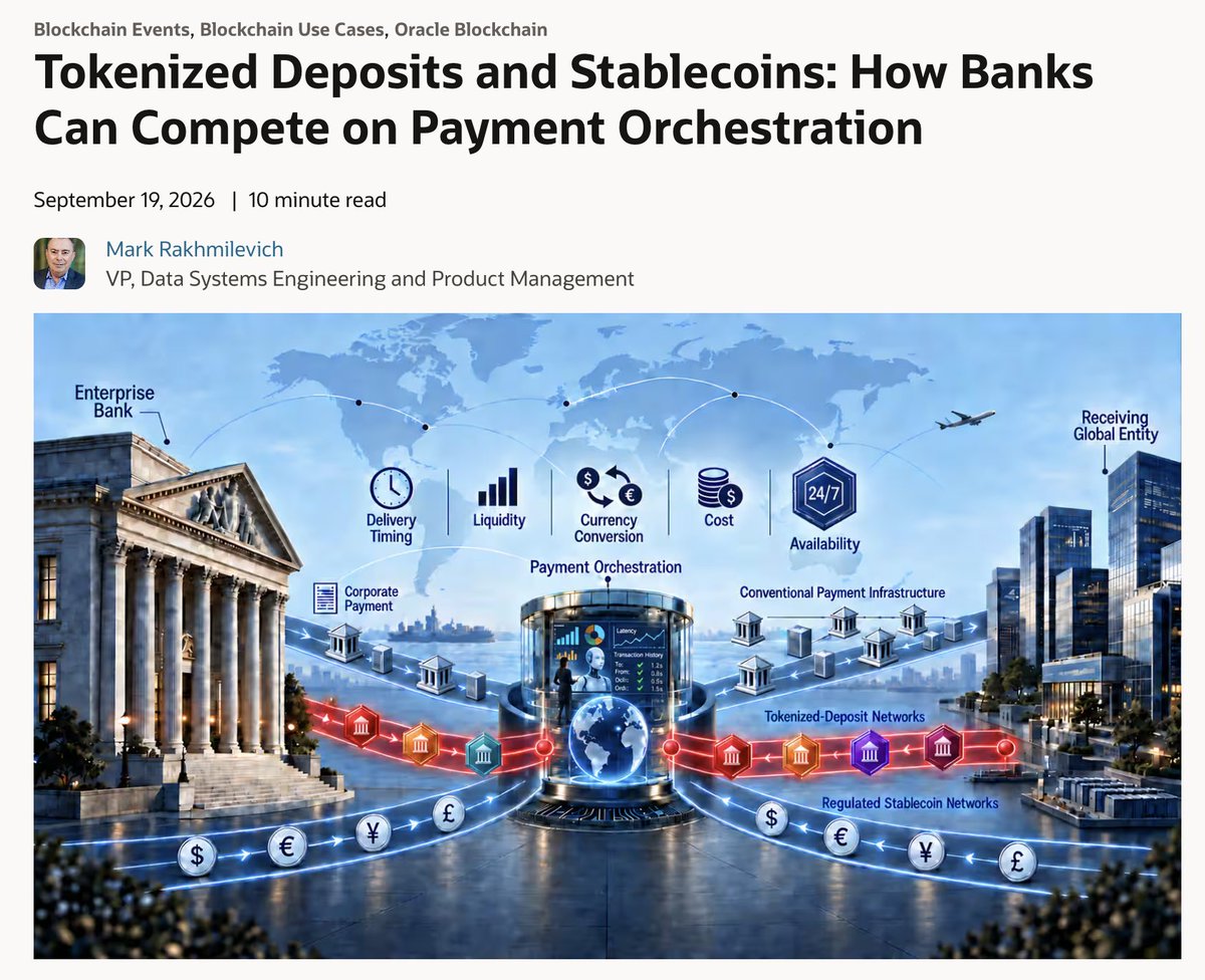 Tokenicer's tweet photo. 🔥Oracle's newest article on tokenized deposits, stablecoins & payment interoperability

Alignment to $QNT is clear as day

Reminder Germany's CBMT runs on Oracle & is made possible by Overledger

Oracle & Quant are both presenting their tokenized deposit cases at SWIFT SIBOS this month

Coincidence or perfect timing?👀