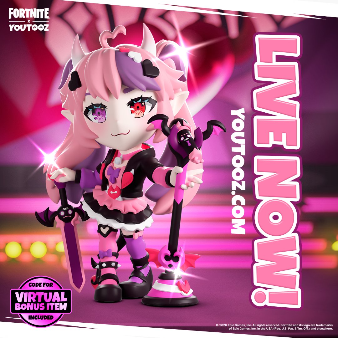 ironmouse's tweet photo. your demon queen is on the battle bus! 💖😈

the ironmousexFortnite @youtooz  vinyl figure is live! https://t.co/SboWg66d4I