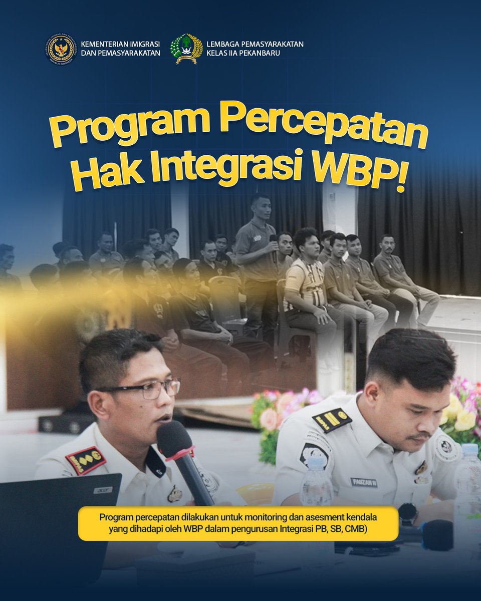 go_lpd's tweet photo. Percepatan pemenuhan hak integrasi WBP terus dilakukan Lapas Kelas IIA Pekanbaru melalui monitoring dan asesmen untuk memastikan proses PB, CB, dan CMB berjalan optimal, transparan, responsif, dan tepat sasaran.

#LapasPekanbaru #Pemasyarakatan https://t.co/UyKBvsXVNu