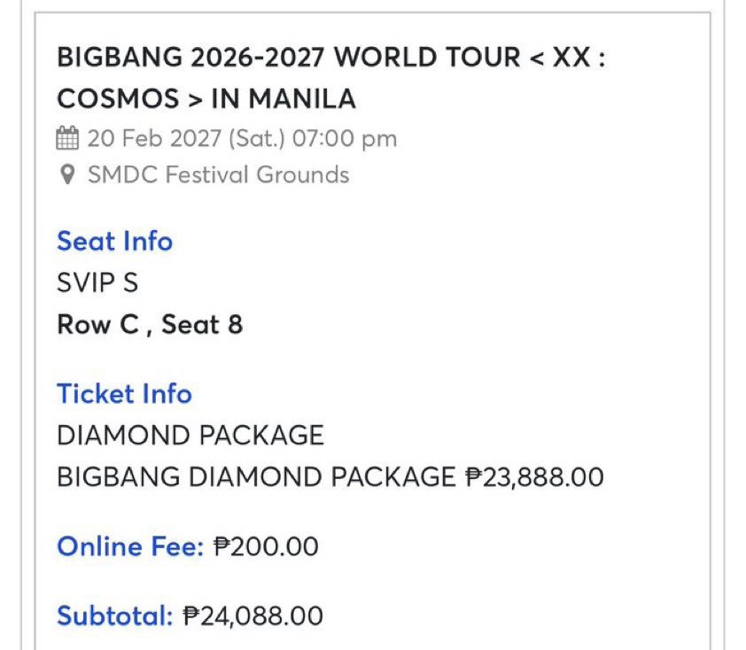 Smio502's tweet photo. π« WTS / LFB BIGBANG COSMOS β MANILA π΅π
Selling 1 extra ticket!
πΊ SVIP S β’ Row C β’ Seat 8
π° β±24,088 β selling at original price
π RFS: Secured my preferred seat
π© DM me if interested!
#BIGBANG #BIGBANGInManila #COSMOSWorldTour #COSMOSWorldTourInManila #BIGBANGIsBack https://t.co/IXo2MntYGs