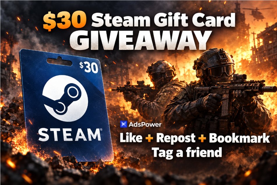 AdsPowerBrowser's tweet photo. 🎁Would $30 cover that game on your wishlist?

To celebrate our Annual Sale, AdsPower is giving away a $30 Steam Gift Card! 

❤️ Like & repost & bookmark
👥 Tag a friend
🔁 Repost the quoted post

Who's our next lucky winner? It could be you! 🍀
#SteamGiftCard #SteamGame #AdsPower #Giveaway #GamerLife
