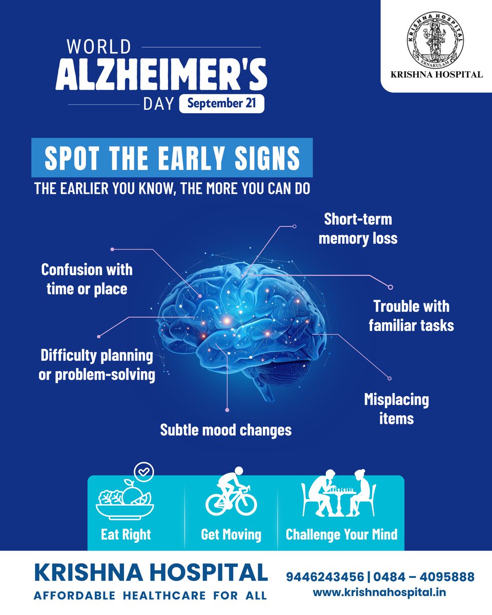 KrishnaEKM's tweet photo. On World Alzheimer’s Day, let’s recognize the early signs and take timely steps towards better brain health and care. #healthcare #kochi https://t.co/cSbyTgs1GH