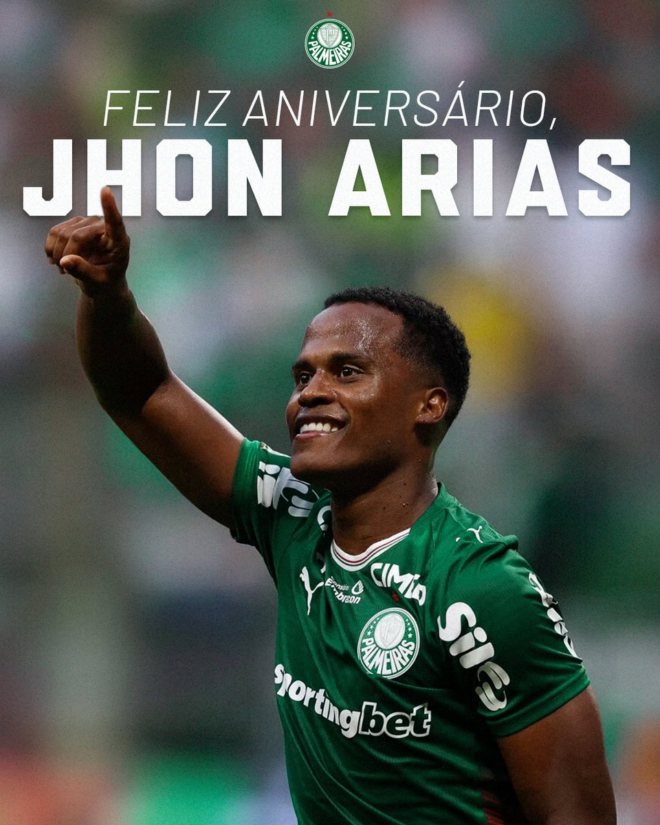 Palmeiras's tweet photo. Aniversário do meu camisa 1️⃣1️⃣! 🤘🥳

Jhon Arias completa 29 anos nesta segunda-feira. Parabéns, meu atacante! 💚

#ElencoSEP https://t.co/nBvwZhJZYE