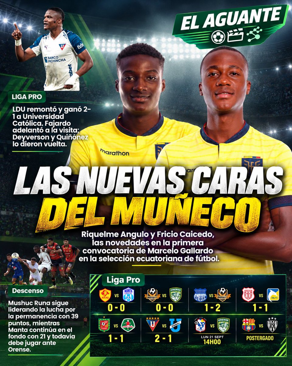 ElAguantec's tweet photo. 🇪🇨⚽ Gallardo mueve el tablero en La Tri.

Riquelme Angulo y Fricio Caicedo, entre las novedades de su primera convocatoria con Ecuador.

👀 ¿Cuál es la convocatoria que más te sorprendió? https://t.co/9bjxVWswEE