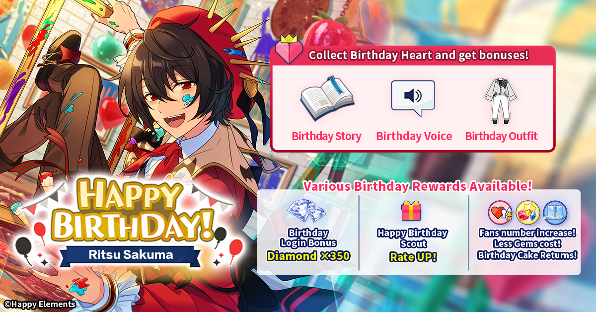 enstarsmusic_EN's tweet photo. Today is the birthday of Ritsu Sakuma! Happy Birthday to Ritsu!

⏰Birthday Event Time:
2026/09/22 12:00 AM ~ 11:59 PM (GMT-5)

🎁Log in on 09/22 for the first time, and you'll receive 350 Diamonds as a birthday celebration gift! https://t.co/KxcdmZMBfh