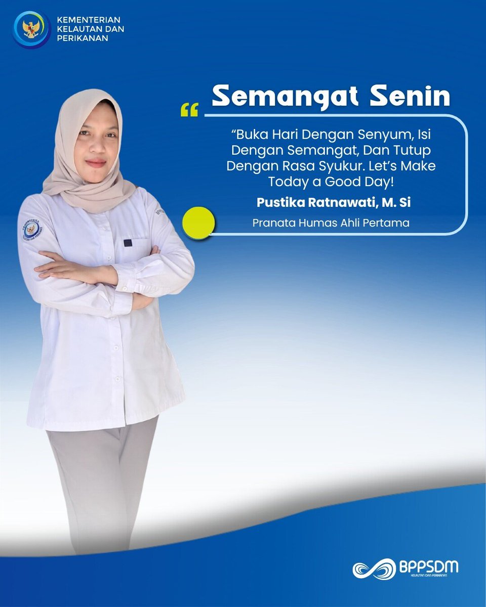 lpkp_boalemo's tweet photo. Buka Hari Dengan Senyum, isi Dengan Semangat
Dan Tutup Dengan Rasa Syukur.

Let's Make Today a Good Day!

#semangatsenin💪 #sobatbahari🇮🇩 
#KKPGOID #SDMKP #NelayanNaikKelas https://t.co/sFUmPDrnSg