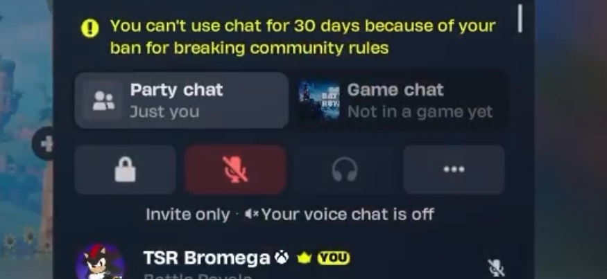 TSR_Bromega's tweet photo. @FortniteStatus @Fortnite 
Your games are so fantastic, that I’m VC banned for a MONTH, because of “Lol” in Rocket League, get your AI moderation checked bruh. 😑 https://t.co/CMzYaOXAkY
