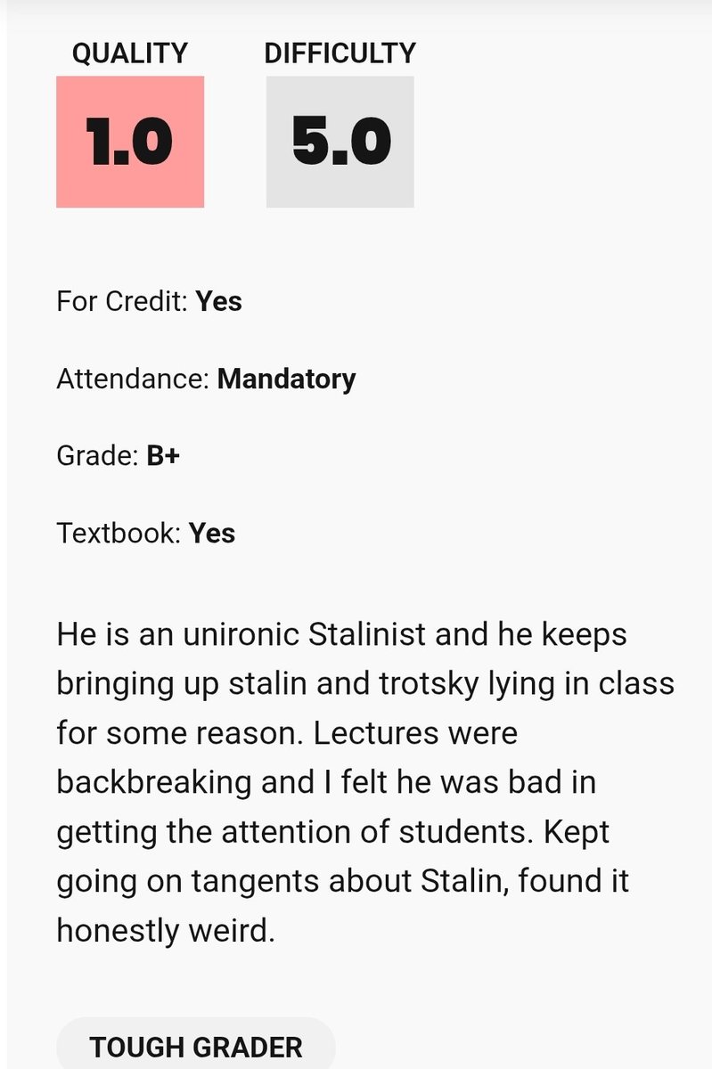 Diyalektikoba's tweet photo. Couldn't sleep, decided to go on ratemyprofessor and check Grover Furr. https://t.co/8l0ZuKClVZ