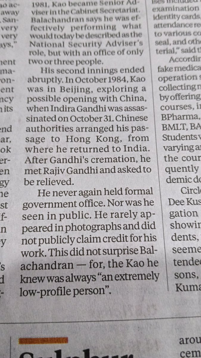 rahulsk7701's tweet photo. After Mrs Gandhi’s demise, R.N. Kao asked the Chinese to arrange a passage for him to return to India and attend her funeral. He then handed his resignation to Mr Gandhi and largely withdrew from public life. Such was his commitment to Mrs Gandhi.

Source: Today's Indian Express https://t.co/ONLcamflbj