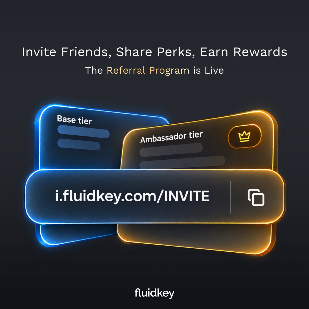 fluidkey's tweet photo. Bring friends, earn together. The Fluidkey Referral Program is live ✨
To get started head to the app's + section! https://t.co/7SNmF9FOeS