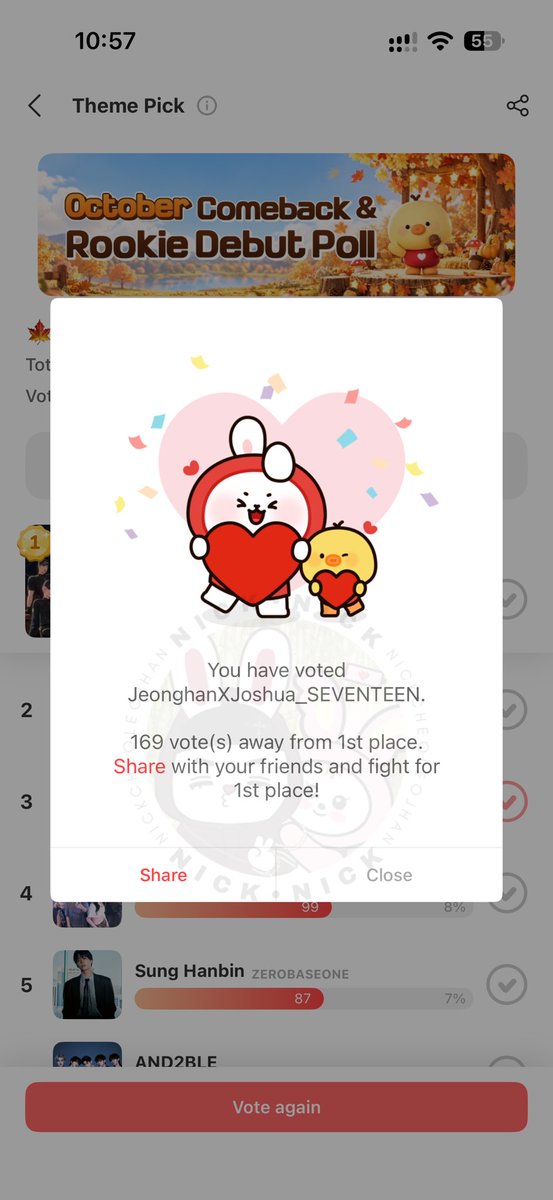 nickcheoleojhan's tweet photo. [CHOEAEDOL]
🔗https://t.co/OLvoHfOC8u

first voting for JHHJ is here carats!!!

VOTE for JEONGHAN x JOSHUA in the OCTOBER COMEBACK THEME PICK POLL in CHOEAEDOL!!

no collection needed so this should be easy!

📍ends on Oct 7, 23:59 KST
📍2 votes per acct per device (just watch an ad for the 2nd vote)