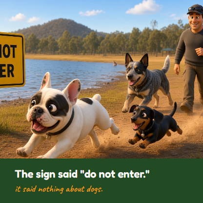 BruceOtis_'s tweet photo. They read the sign. They ignored the sign. 😂
Does your dog treat rules as suggestions?
#BruceAndOtis #CheekyDogs #DogRules #FunnyDogs #DogAdventures #DogsOfAustralia https://t.co/xPNNwrRrxK