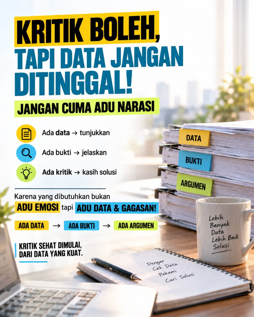 AnggerRio27's tweet photo. Kritik sehat itu dimulai dari data yang kuat, bukan sekadar narasi apalagi emosi semata. Ada data tunjukkan, ada kritik kasih solusi! 👍🏼📈  
​#jagaindonesia #BijakBermedia #CekData #DiskusiSehat #IndonesiaCerdas https://t.co/YjtWGx6lPA