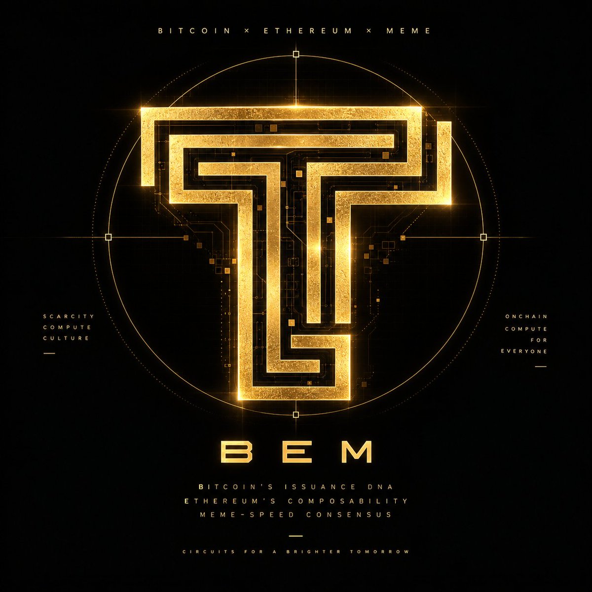 BruceBlue's tweet photo. Re-read TapeOut.

$BEM isn’t three letters slapped together: 

▪ B = Bitcoin’s cap and halvings 
▪ E = Ethereum’s programmability 
▪ M = Meme’s consensus velocity

Scarcity + intelligence + virality. Same ticker.

#TapeOut #BEM https://t.co/Agq5dbNDuM