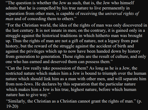 bells_tolling's tweet photo. the argument dworkin makes here is that 'the man cannot recognize the other' as he is exploiter-by-accident-of-being. interesting! bruno bauer in his die judenfrage (to which marx famously responded to), makes the same argument - but instead of men, he makes it about jews. https://t.co/ztqpgUmwcM