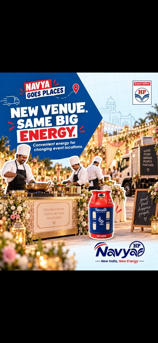 HPNAGPURLPG's tweet photo. New venue. Same big energy. 👨‍🍳✨

From destination weddings to outdoor celebrations, HP Navya offers convenient energy for caterers serving memorable experiences across changing locations.

Wherever the occasion goes, Navya goes too. https://t.co/Z5MNznlGRn