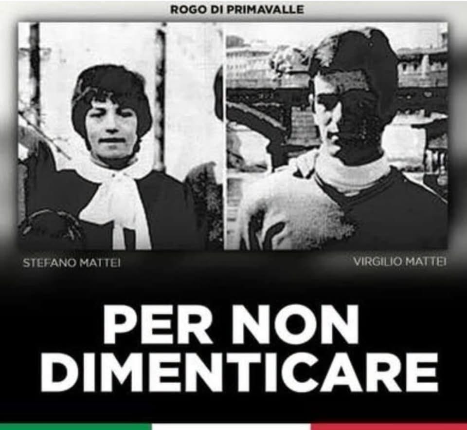 Fiammatri's tweet photo. INVECE OGGI QUALCUNO DIMENTICA CHI SONO STATI I COLPEVOLI! NOI NON DIMENTICHIAMO NE CANCELLIAMO LA MEMORIA!
#presente #fratelliimattei #ramelli https://t.co/mZOipC55TE