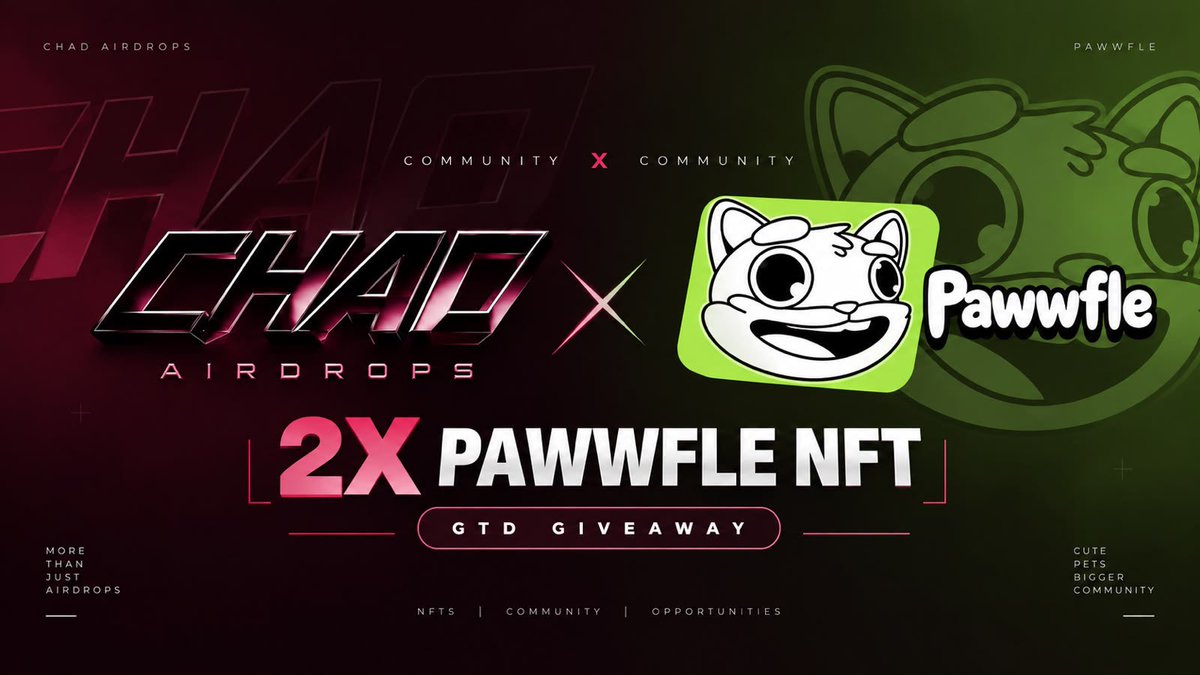 WhaleEdgen's tweet photo. 2x GTD Spots for @Pawffle_nft 

In collaboration with ChadAirdrops × Pawwfle, we’re giving away 2X Pawwfle NFTs

1️⃣ FLLW @ChadAirdrops &amp; @Pawffle_nft 
2️⃣ Like + RT this post
3️⃣ Must raid their pinned post

Drop your Addy below https://t.co/ewfY6g5mY6