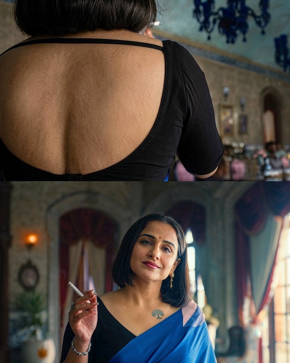 BLOODYxBADDIE's tweet photo. Short hair ..Backless Blouse... Tattoo on chest 🥵🥵

Vidya Balan is raising the bar 📊 🚬

#Vidyabalan #Jailer2 #Kantha https://t.co/5kLXaIX7oL
