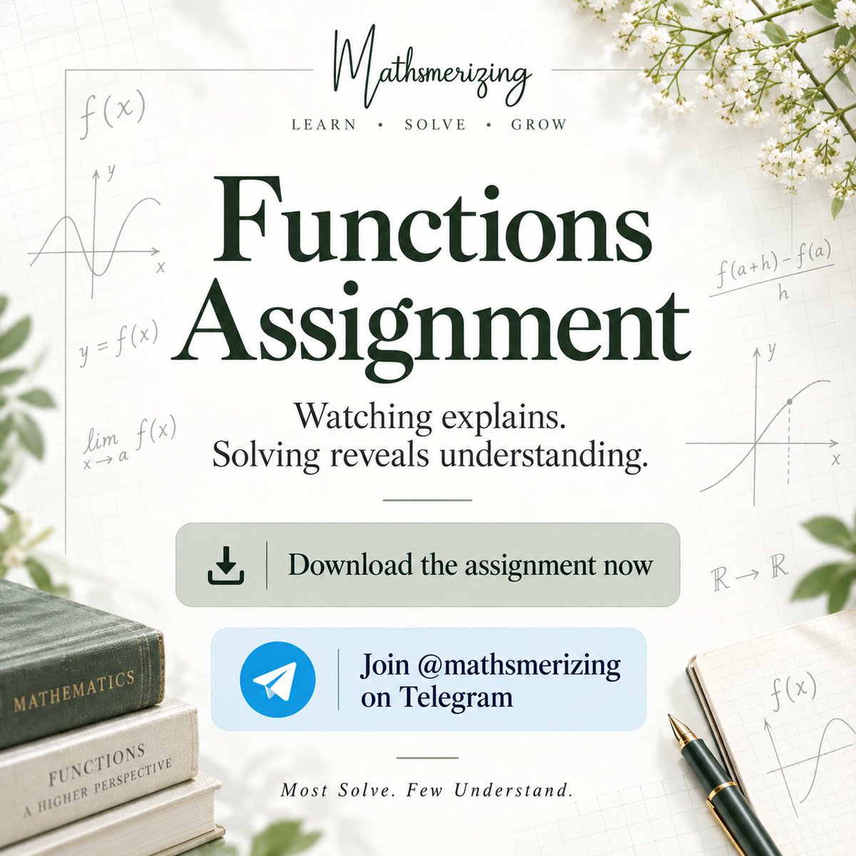 Mathsmerizing's tweet photo. Functions Assignment — Now Available

Download the assignment:
https://t.co/ftEc0zgkqv

📢 Join the Mathsmerizing Telegram channel for assignments, updates, resources, and new learning material:
https://t.co/N1X12bjWte

Most Solve. Few Understand. https://t.co/SdUexQfuXM