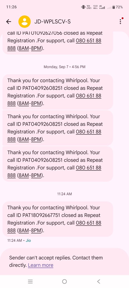 Harshit01001's tweet photo. @whirlpool_india The service centre continuously cancelling my request marking fake regards https://t.co/R26NhVhQFx