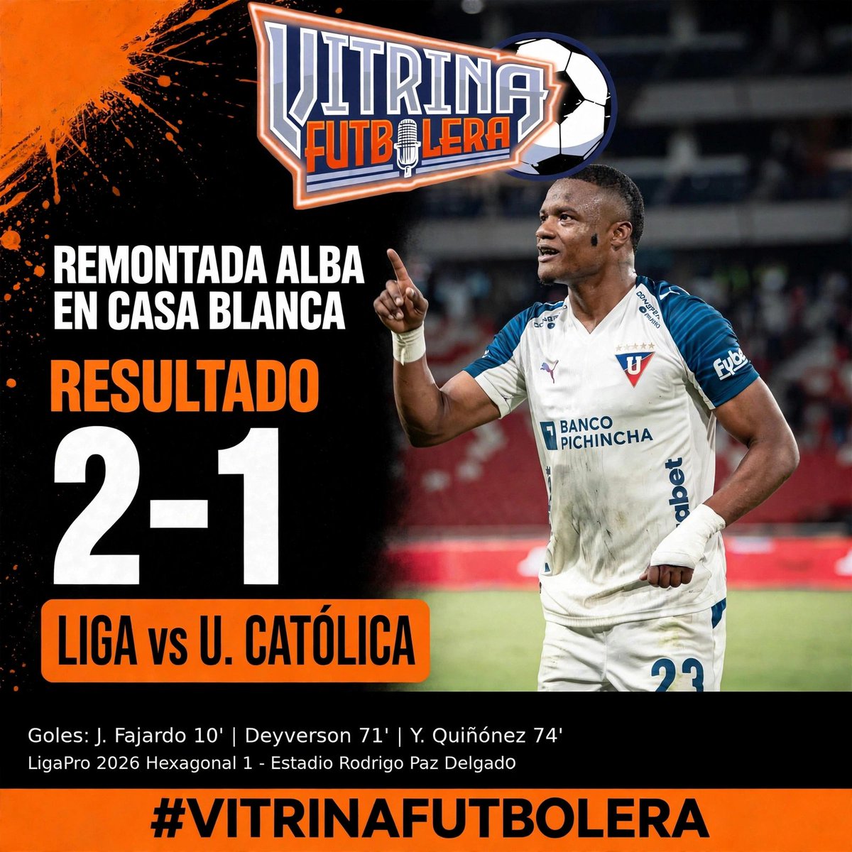 Vitrinafutboler's tweet photo. Liga Deportiva Universitaria tuvo que extremarse para darle vuelta a un marcador adverso y está en pelea aún por un cupo a la Libertadores. https://t.co/szPA4RmgSc