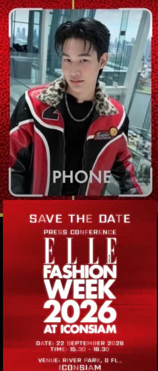 MontanaGift's tweet photo. #ELLEFashionWeek2026

#EFW26ATICONSIAM 

#SeeYouAtTheTent

#ELLEThailand 
ไปให้กำลังใจน้องโฟน af2026 
งาน Elle Fashion week 2026 at Iconsiam
22 กันยายน ริเวอร์พาร์ค ไอคอนสยาม เวลา 15:30-18:30 น
#โฟนธนภัทร #โฟนaf2026 #phonetna https://t.co/PWszL1NQWK